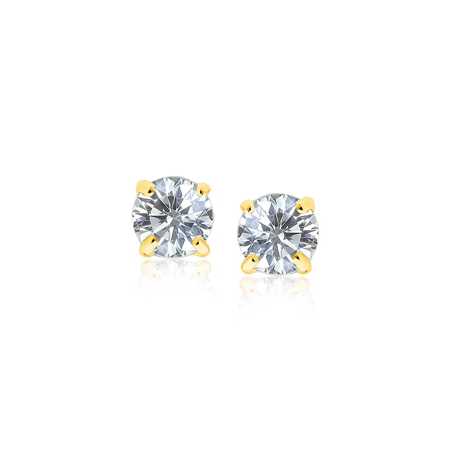 14k Yellow Gold Stud Earrings with White Hue Faceted Cubic Zirconia(5mm) - Grocery