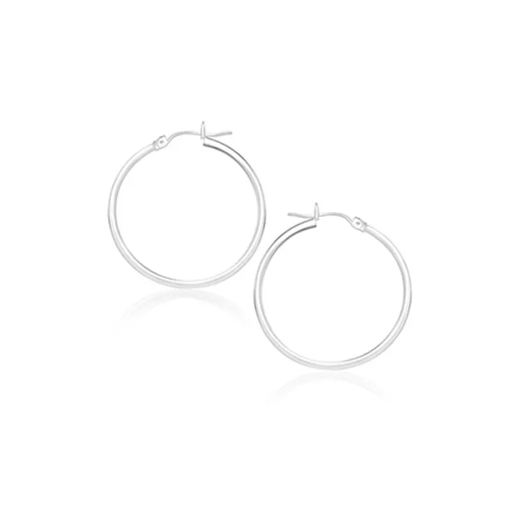 14k White Gold Polished Hoop Earrings (2x20mm) - Grocery