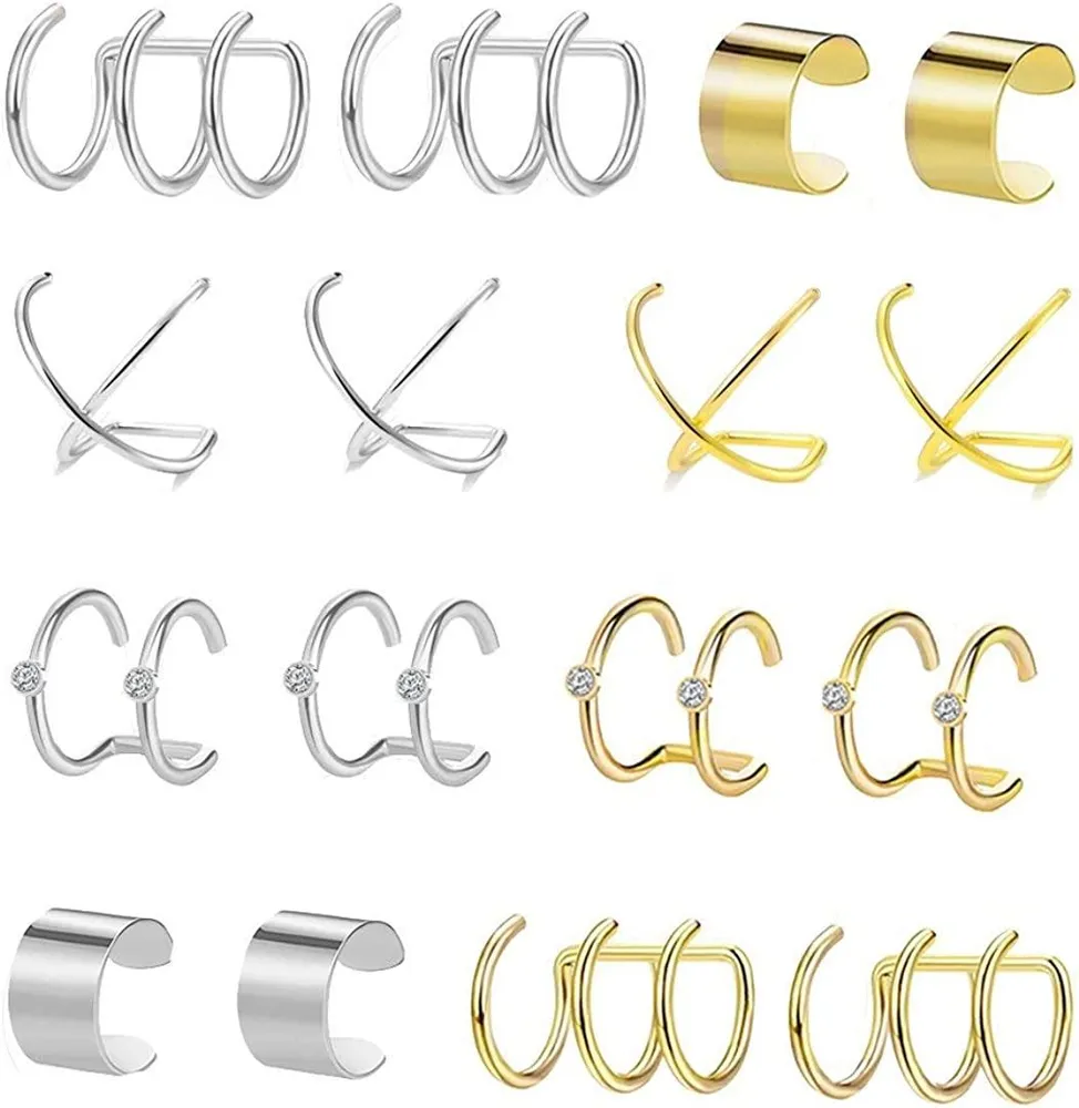 8 Pairs Ear Cuffs Earrings for Women Non-piercing Fake Cartilage Earring - Grocery