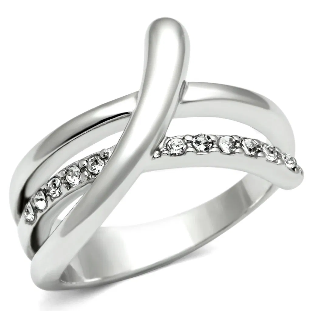 3W216 - Rhodium Brass Ring with Top Grade Crystal in Clear - Grocery