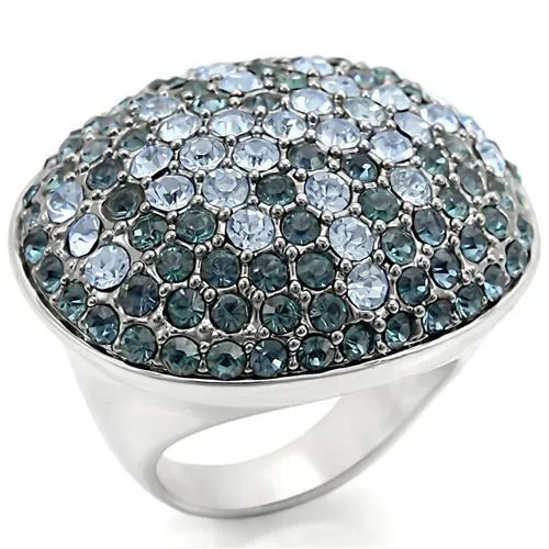 0W347 - Rhodium + Ruthenium Brass Ring with Top Grade Crystal in Light Sapphire - Grocery