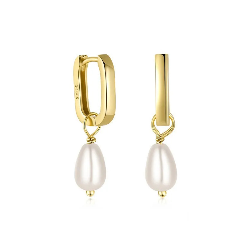 Elegant S925 Sterling Silver U-shaped Pearl Earrings - Grocery