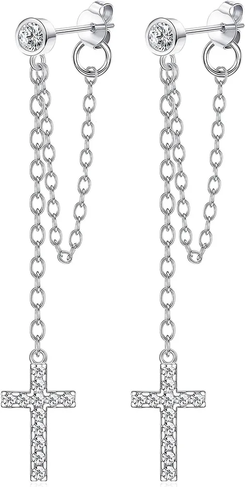 Cross Dangle Earrings Chain Dangling Tone Stud Earrings for Men Women - Grocery