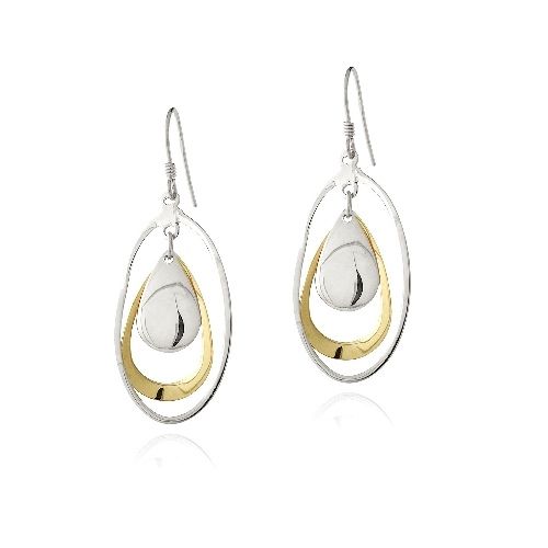 Sterling Silver Two-Tone Triple Oval Dangle Earrings - Grocery