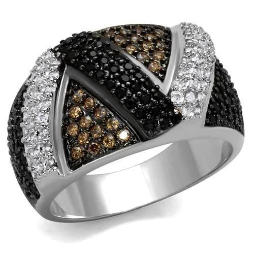 3W1088 - Rhodium + Ruthenium Brass Ring with AAA Grade CZ in Multi Color - Grocery