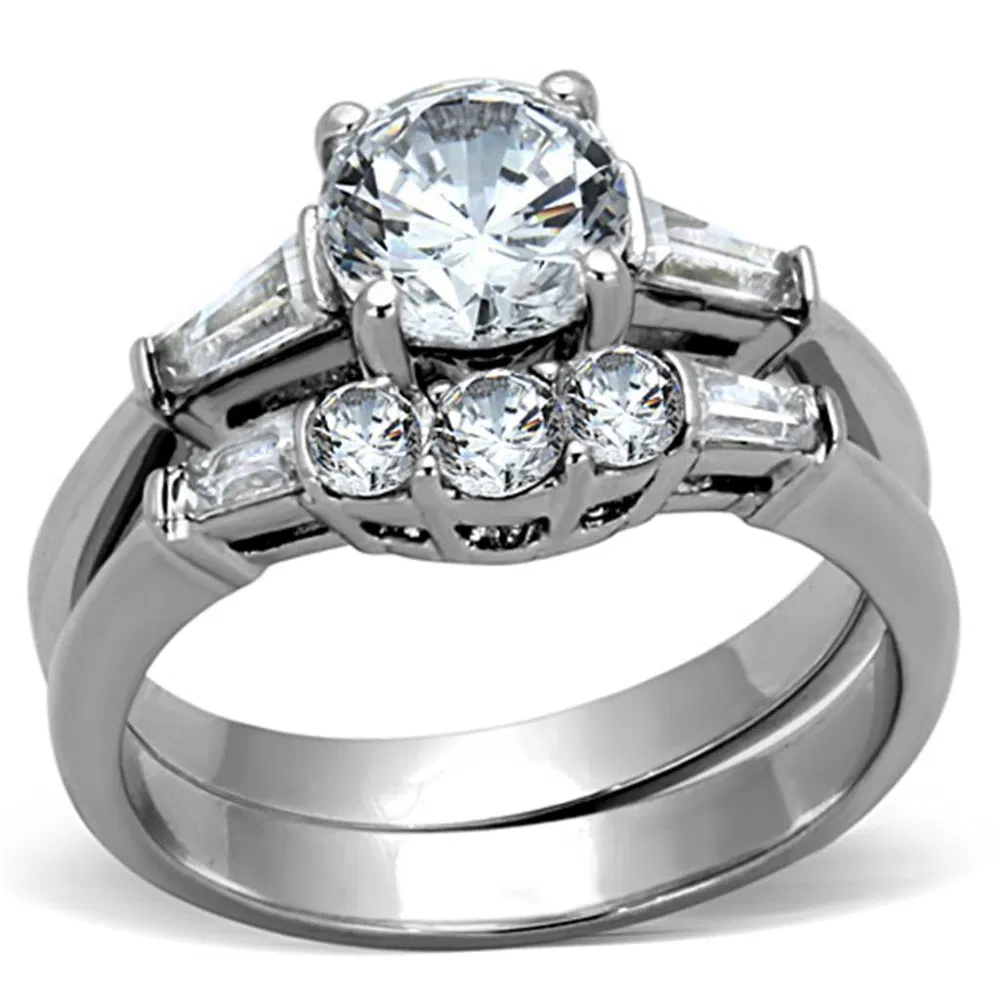 TK1W001 - High polished (no plating) Stainless Steel Ring with AAA Grade CZ in Clear - Grocery
