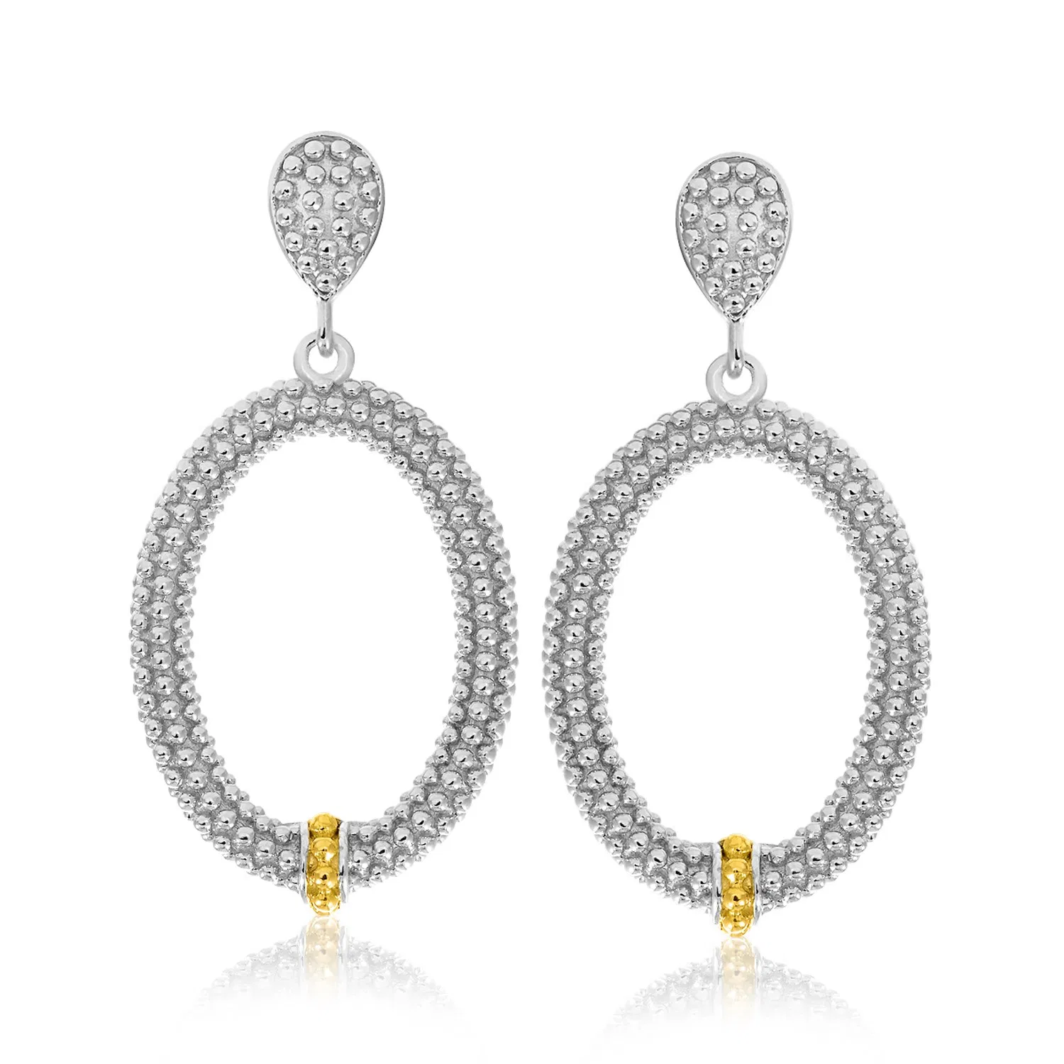 18k Yellow Gold & Sterling Silver Open Oval Motif Popcorn Earrings - Grocery