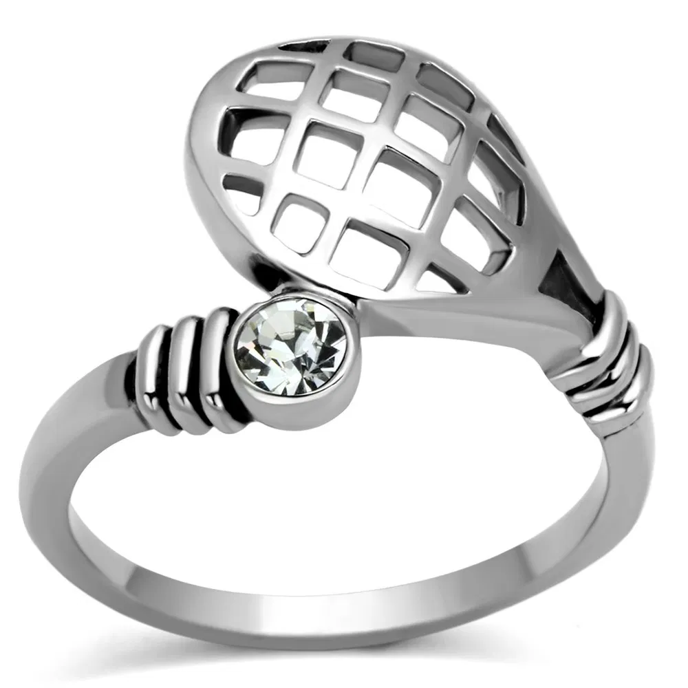 TK1083 - High polished (no plating) Stainless Steel Ring with Top Grade Crystal in Clear - Grocery