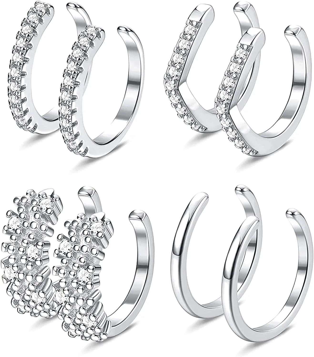 4Pairs Gold Earrings Cuff for Women - CZ Earrings for Sister; Ear Cuff Gifts for Friend; Daily Wearing - Grocery