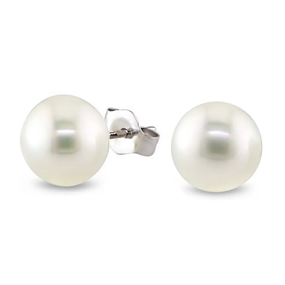 Stainless Steel 7-8mm White Freshwater Cultured Pearl Stud Earrings - Grocery