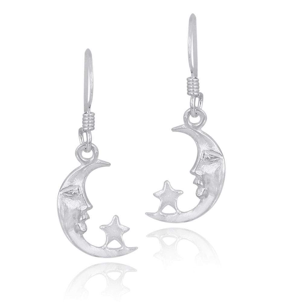 Sterling Silver Man on the Moon & Star Dangle Earrings - Grocery