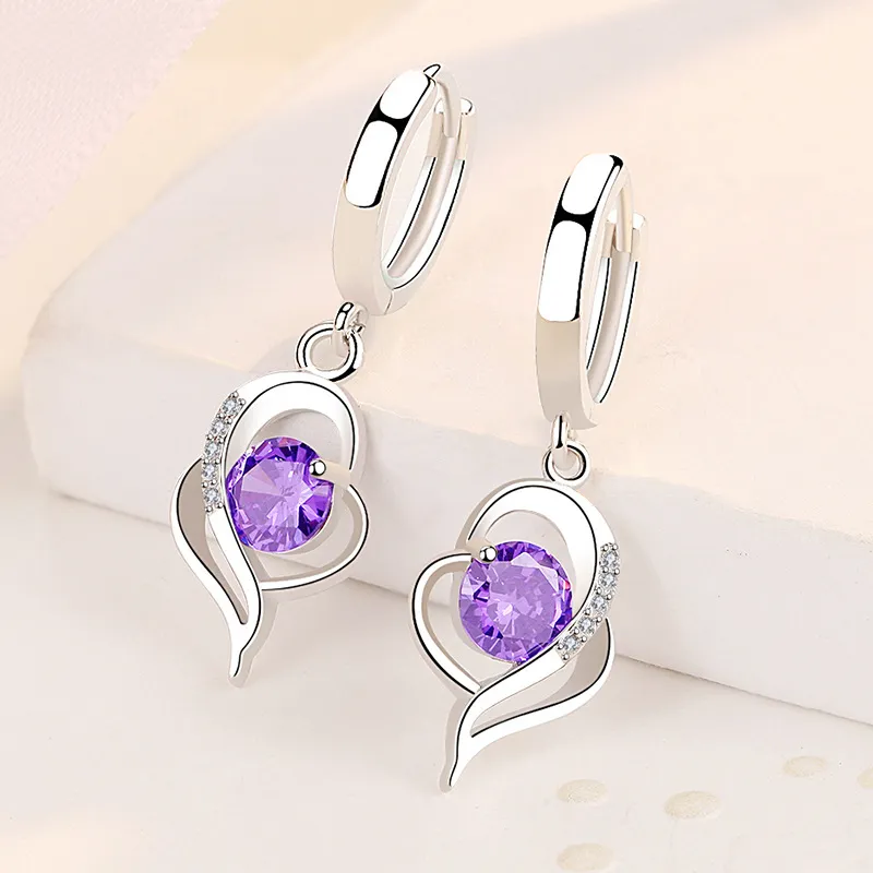 Long Fashion New Tide Heart-shaped Earrings White Copper Jewelry - Grocery