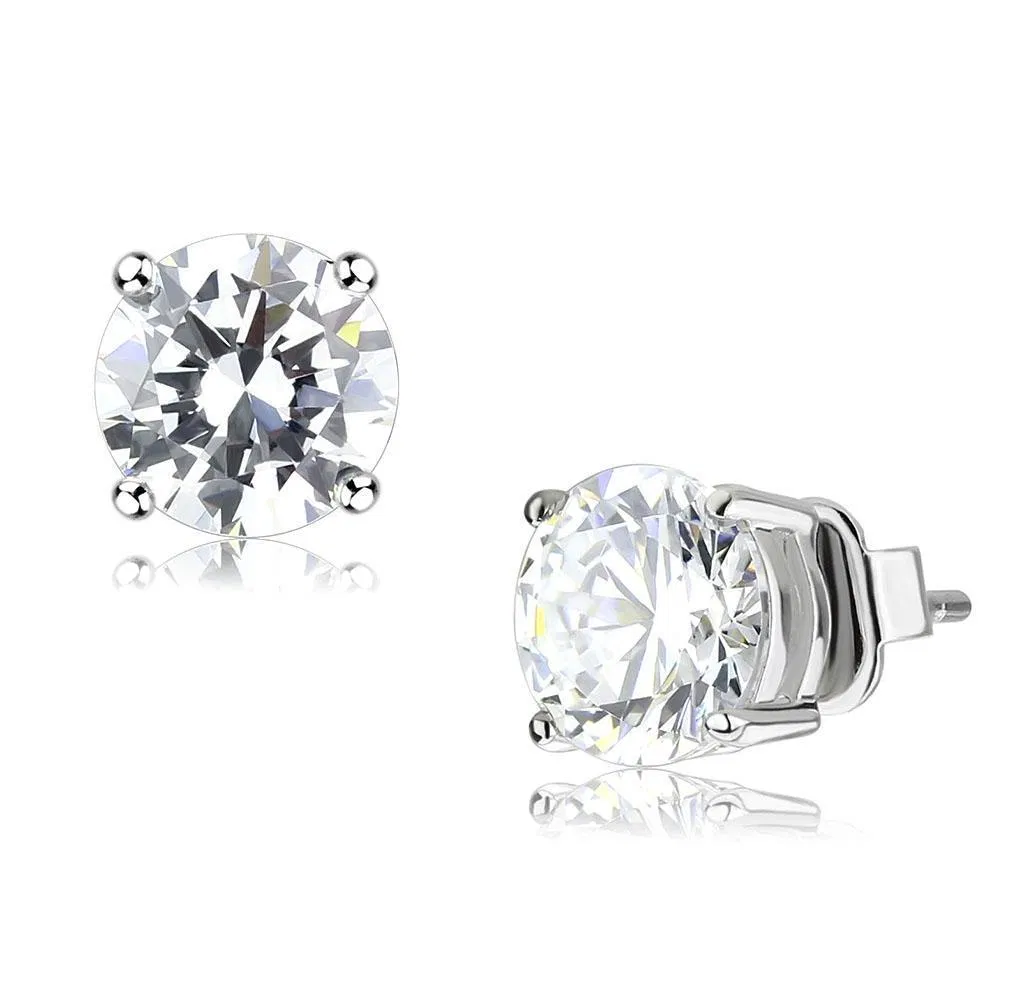 LO4632 - Rhodium Brass Earrings with AAA Grade CZ in Clear - Grocery