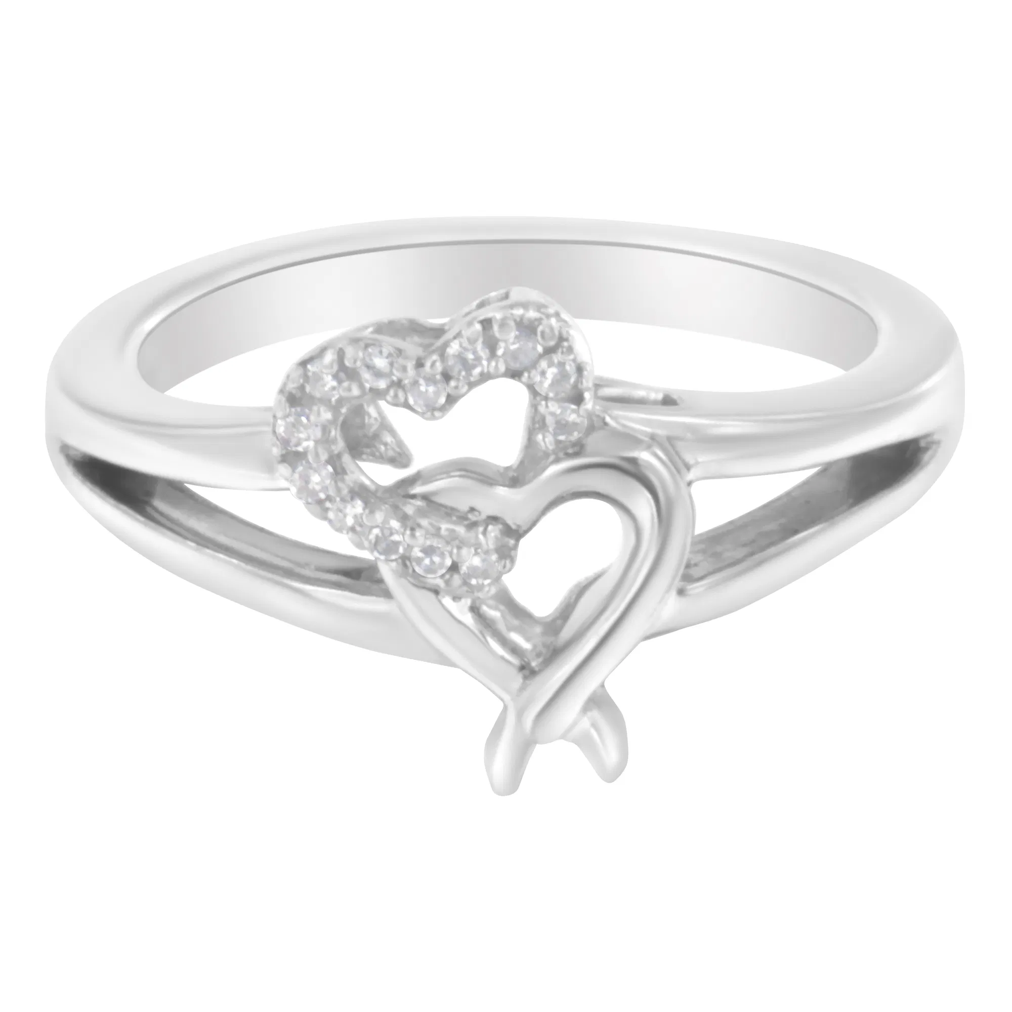 .925 Sterling Silver Diamond Heart Accent Ring (1/20 Cttw, H-I Color, I1-I2 Clarity).50 - Grocery