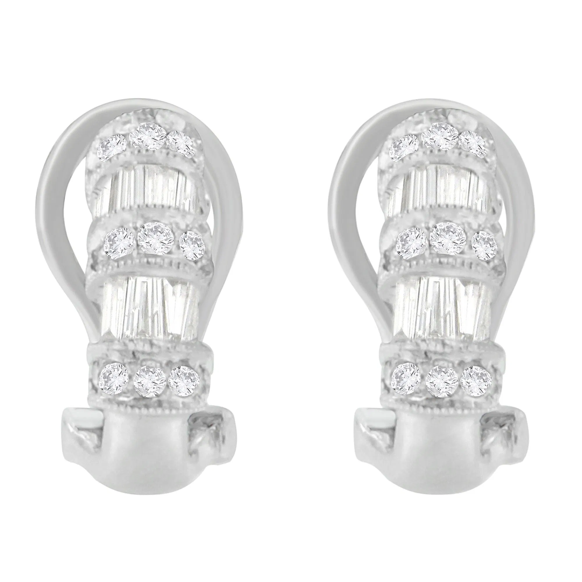 14K White Gold 1 cttw Round and Baguette Cut Diamond Earrings (H-I, SI2-I1) - Grocery