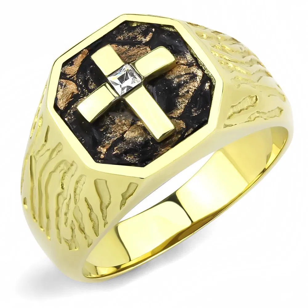 TK3464 - IP Gold(Ion Plating) Stainless Steel Ring with Top Grade Crystal in Clear - Grocery