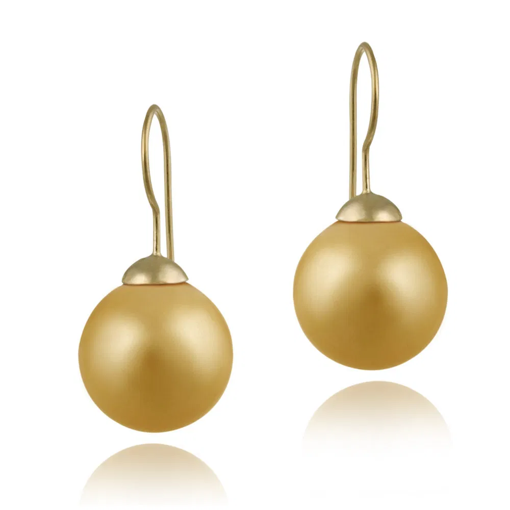 18K Gold over Sterling Silver 16mm Peach Shell Pearl Drop Earrings - Grocery