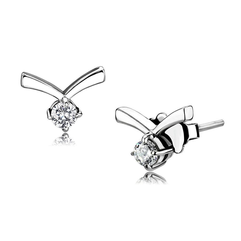 TK3657 - High polished (no plating) Stainless Steel Earrings with AAA Grade CZ in Clear - Grocery