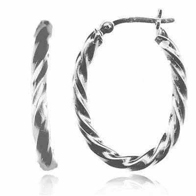 Silver Oval Twisted Hoop Earrings 28mm - Grocery