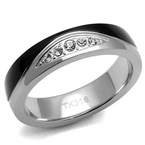 TK2568 - Two-Tone IP Black (Ion Plating) Stainless Steel Ring with Top Grade Crystal in Clear - Grocery
