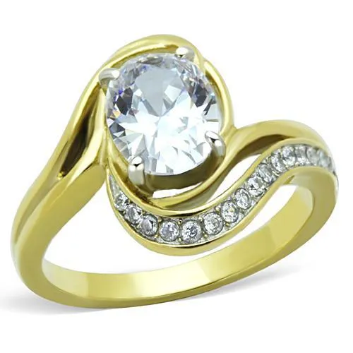 TK1703 - Two-Tone IP Gold (Ion Plating) Stainless Steel Ring with AAA Grade CZ in Clear - Grocery