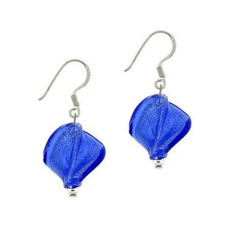 Sterling Silver Royal Blue Twisted Foil Glass Dangle Earrings - Grocery