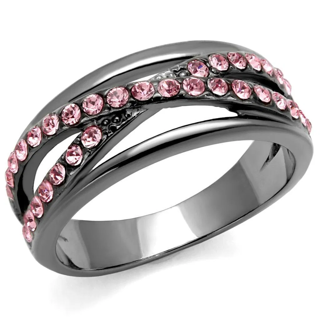 TK2688 - IP Light Black (IP Gun) Stainless Steel Ring with Top Grade Crystal in Light Peach - Grocery