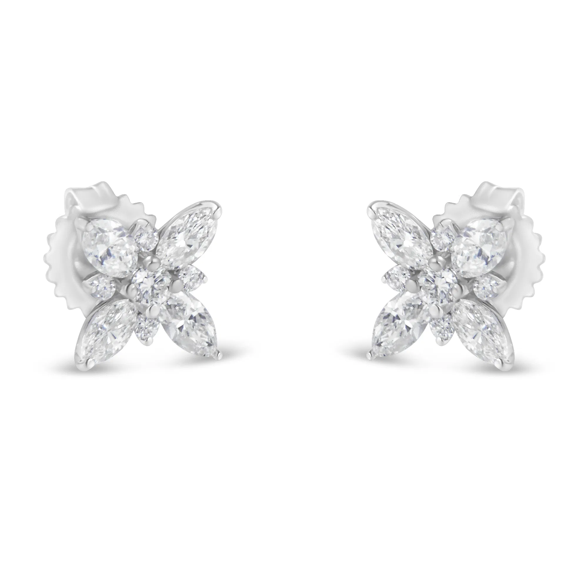 14K White Gold Marquise Diamond Flower Stud Earring (1.00 cttw, H-I Color, SI1-SI2 Clarity) - Grocery