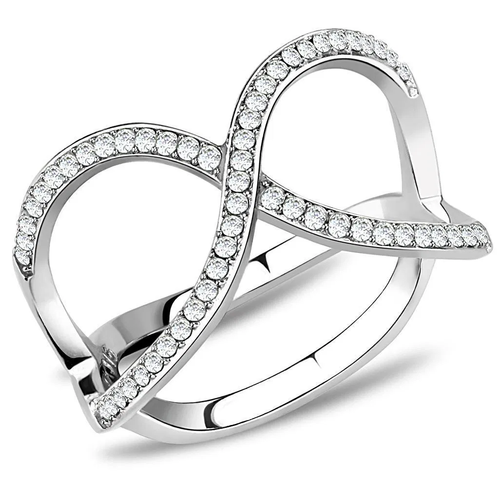 DA058 - High polished (no plating) Stainless Steel Ring with AAA Grade CZ in Clear - Grocery