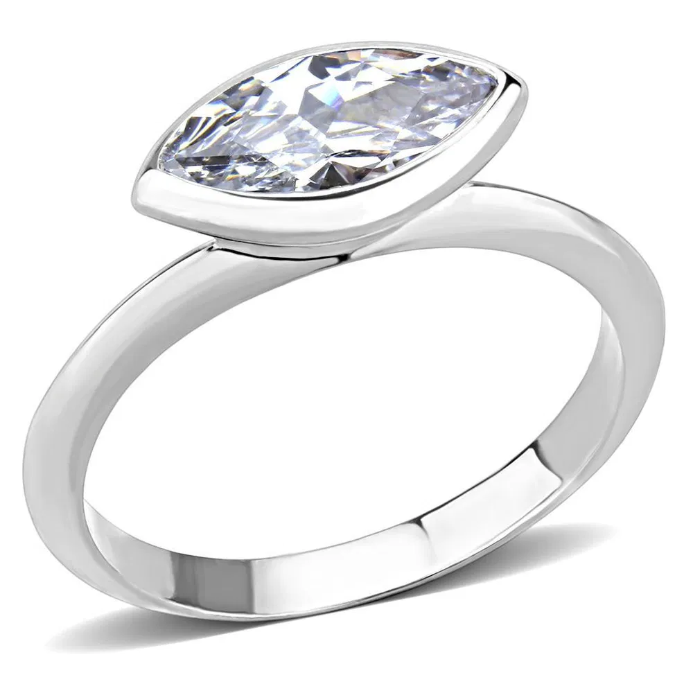 3W1489 - Rhodium Brass Ring with AAA Grade CZ in Clear - Grocery