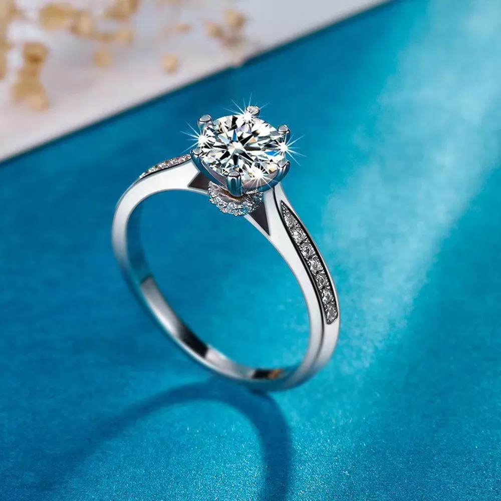 D Color Moissanite Luxuriant Inlaid Round Ring For Women - Grocery