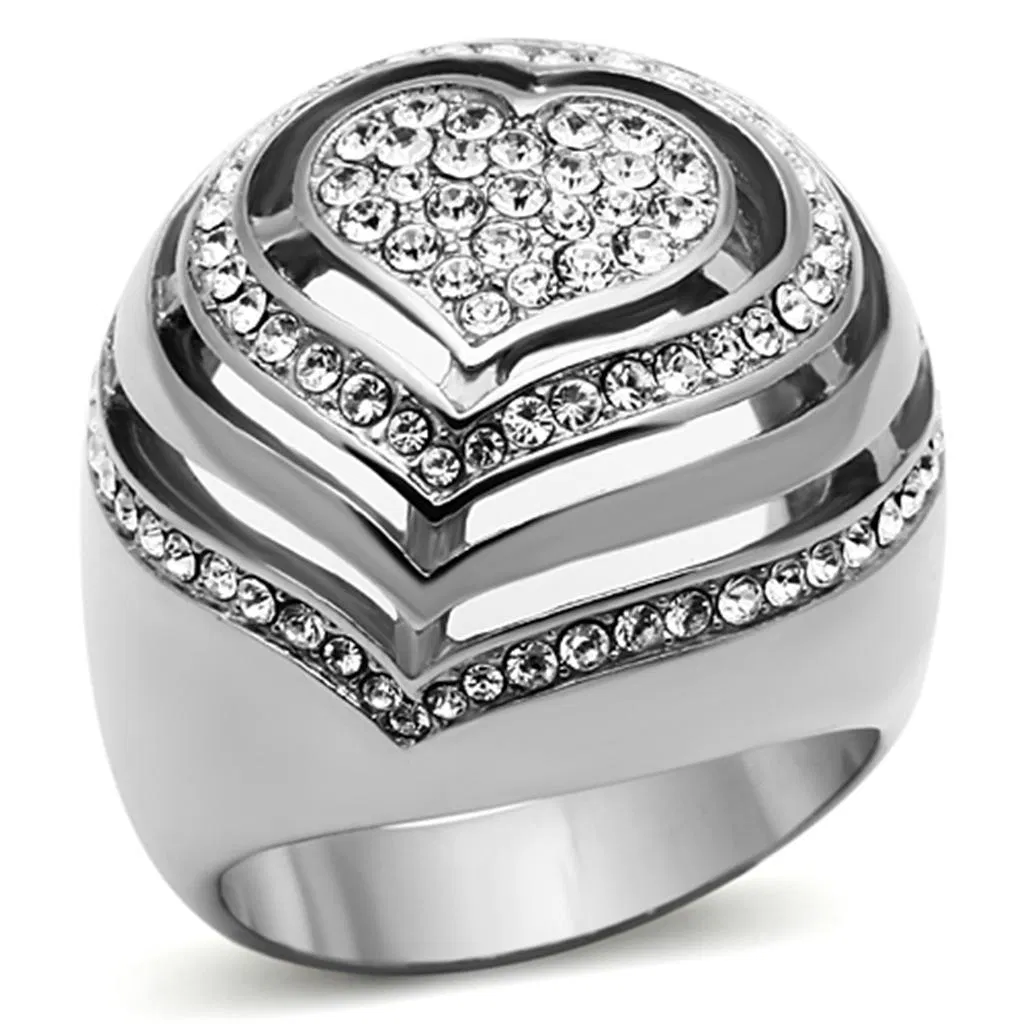 TK1141 - High polished (no plating) Stainless Steel Ring with Top Grade Crystal in Clear - Grocery