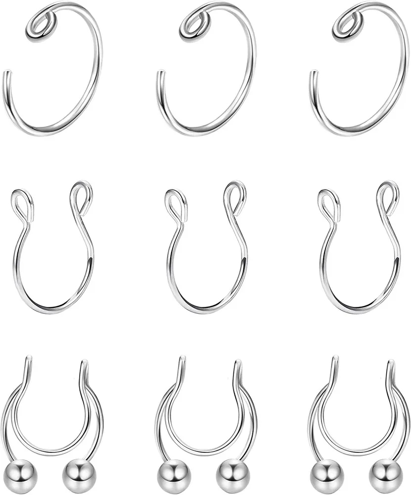 Fake Nose Rings Hoop 20G Stainless Septum Ring Faux Non-Pierced Clip On Nose Hoop 8mm - Grocery