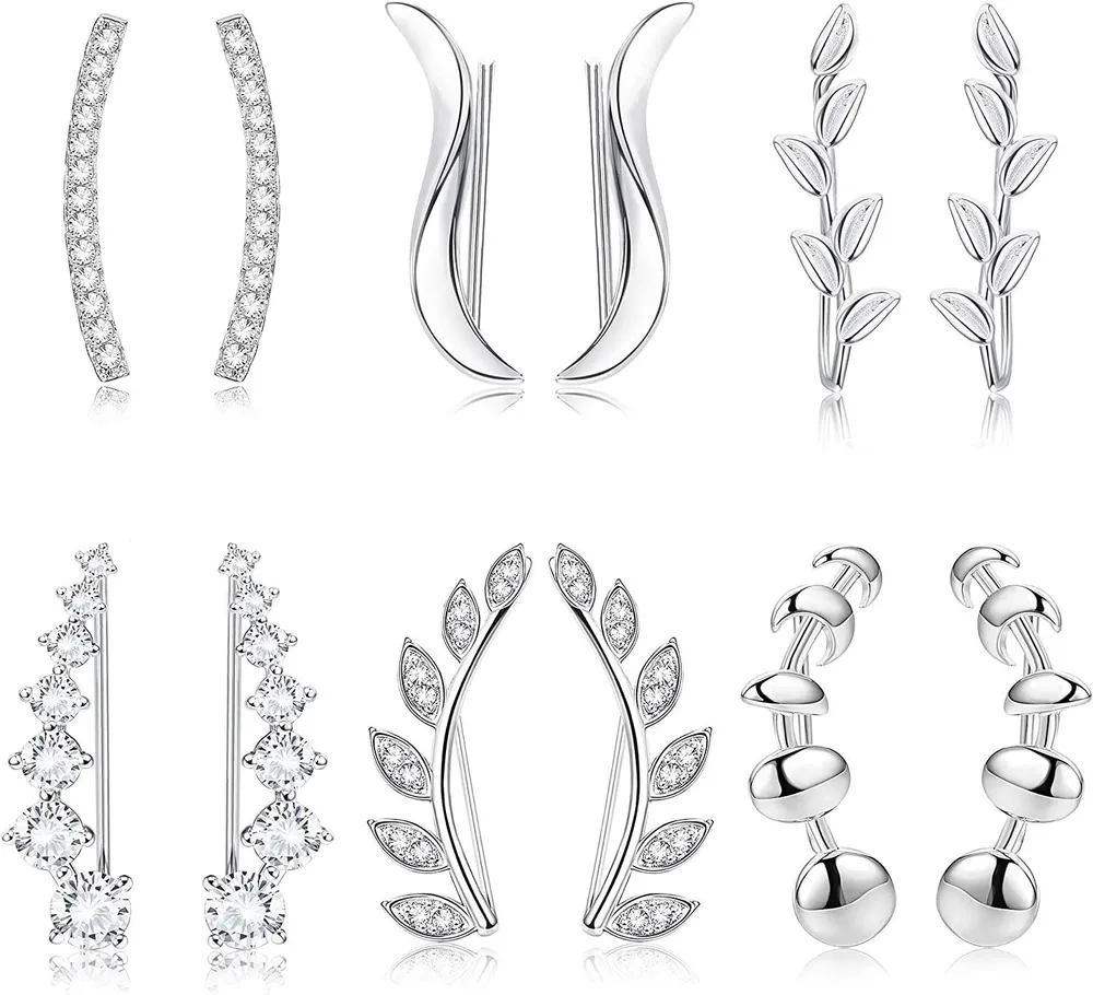 6Pairs Ear Cuff Earrings for Women Ear Crawler Earrings Climber Earrings Pierced Ears Cubic Zirconia - Grocery