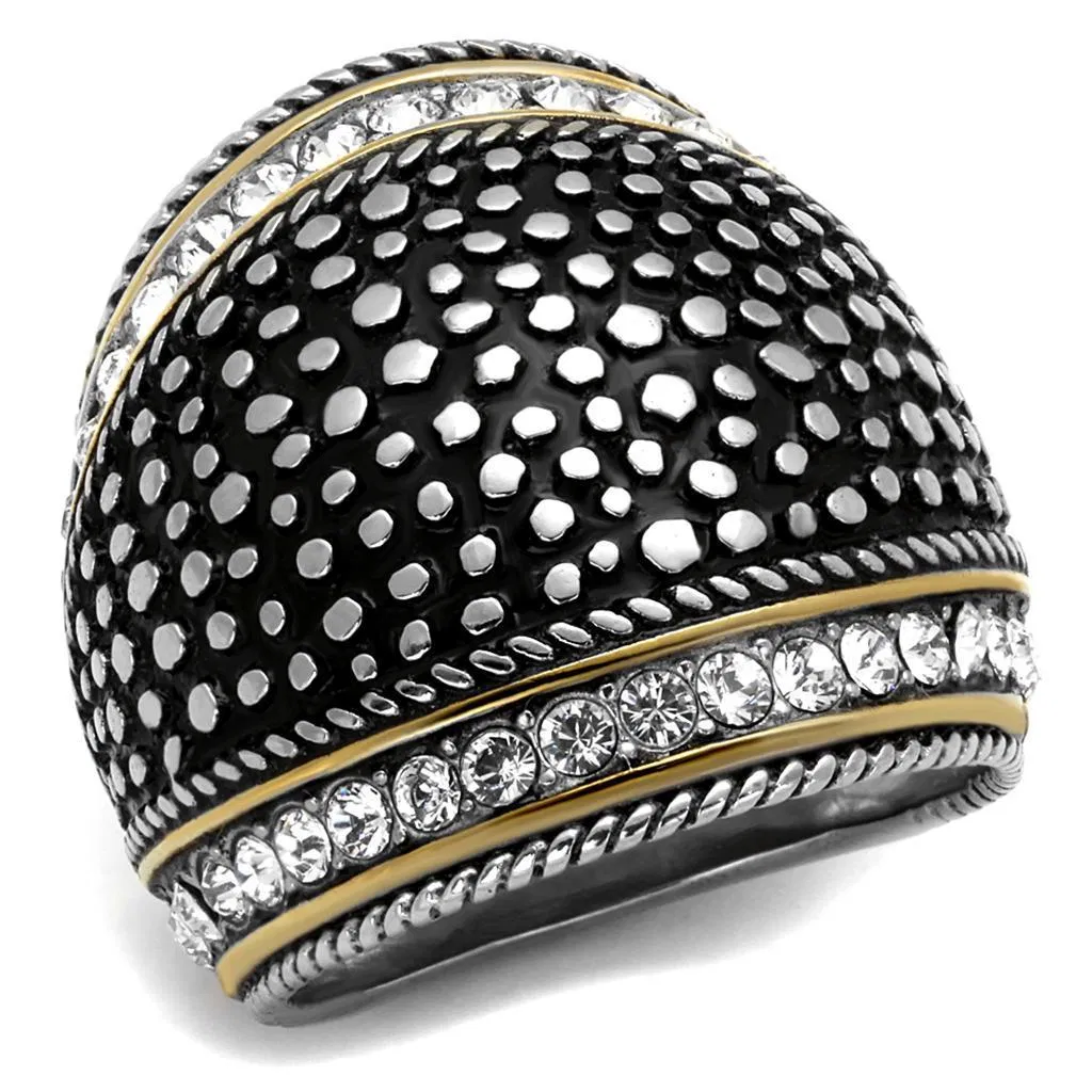 TK2369 - Two-Tone IP Gold (Ion Plating) Stainless Steel Ring with Top Grade Crystal in Clear - Grocery