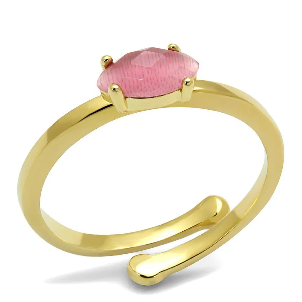 LO4069 - Flash Gold Brass Ring with Synthetic Cat Eye in Rose - Grocery