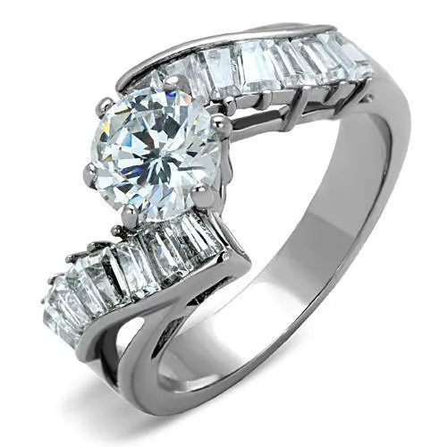TK1533 - High polished (no plating) Stainless Steel Ring with AAA Grade CZ in Clear - Grocery
