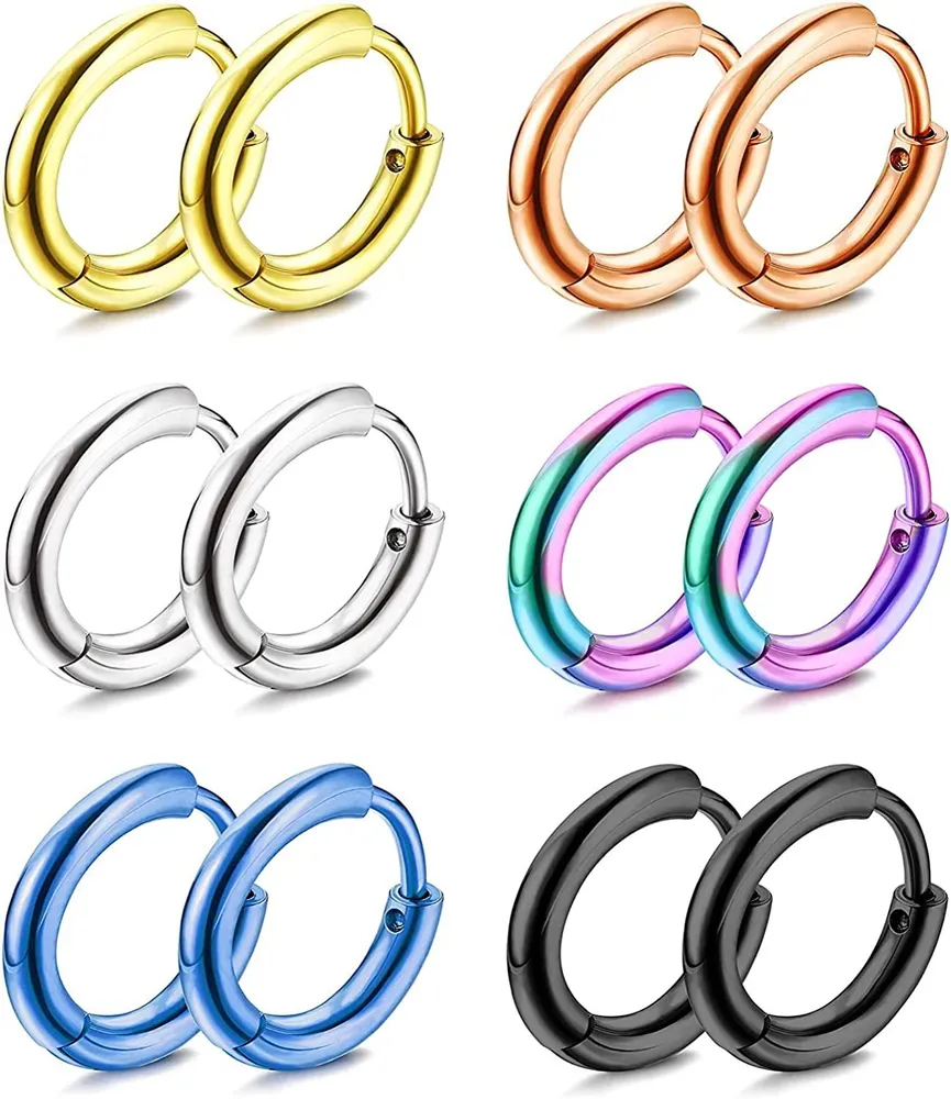 18G 316L Surgical Huggie Hoop Earrings For Women Men Hypoallergenic Colorful Hoop Earrings Cartilage Cuff Tiny Sleeper Hoop Earrings Set Ear Piercing - Grocery