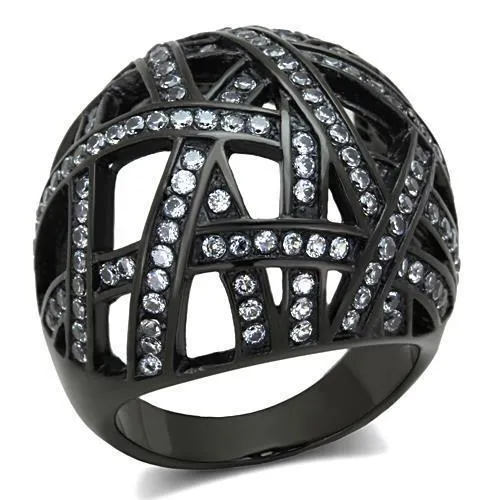 TK1734 - IP Black(Ion Plating) Stainless Steel Ring with AAA Grade CZ in Clear - Grocery