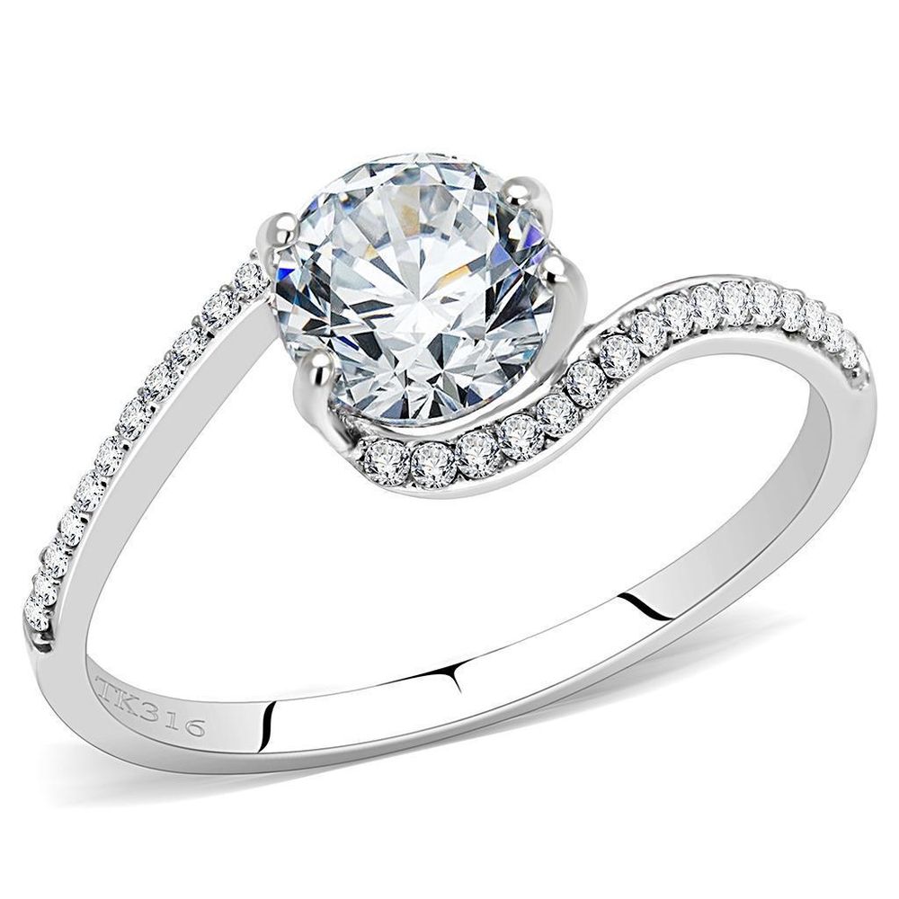 DA023 - High polished (no plating) Stainless Steel Ring with AAA Grade CZ in Clear - Grocery