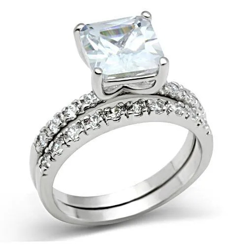 3W102 - Rhodium Brass Ring with AAA Grade CZ in Clear - Grocery