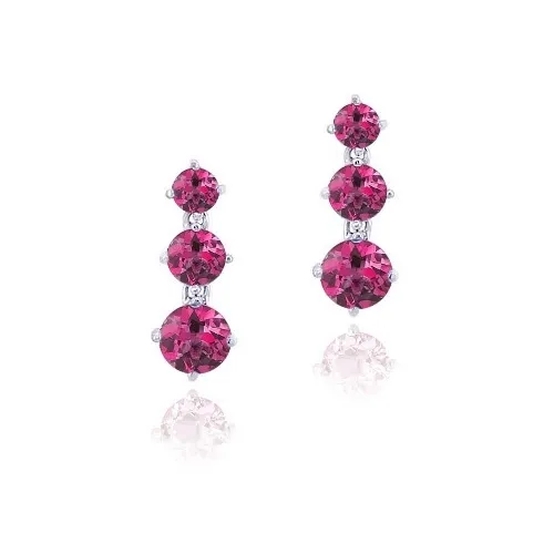Sterling Silver 3ct Created Ruby Three Stone Dangle Earrings - Grocery