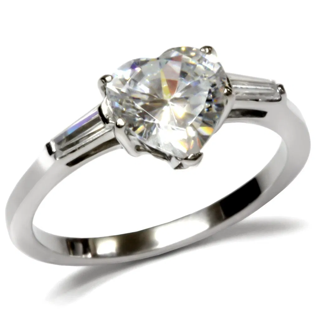 TK027 - High polished (no plating) Stainless Steel Ring with AAA Grade CZ in Clear - Grocery