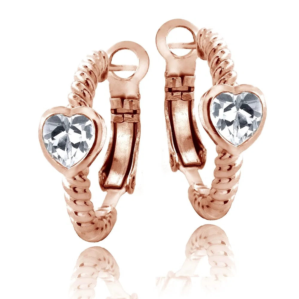 Rose Gold Tone Created White Sapphire Heart Shrimp Clutchless Earrings - Grocery