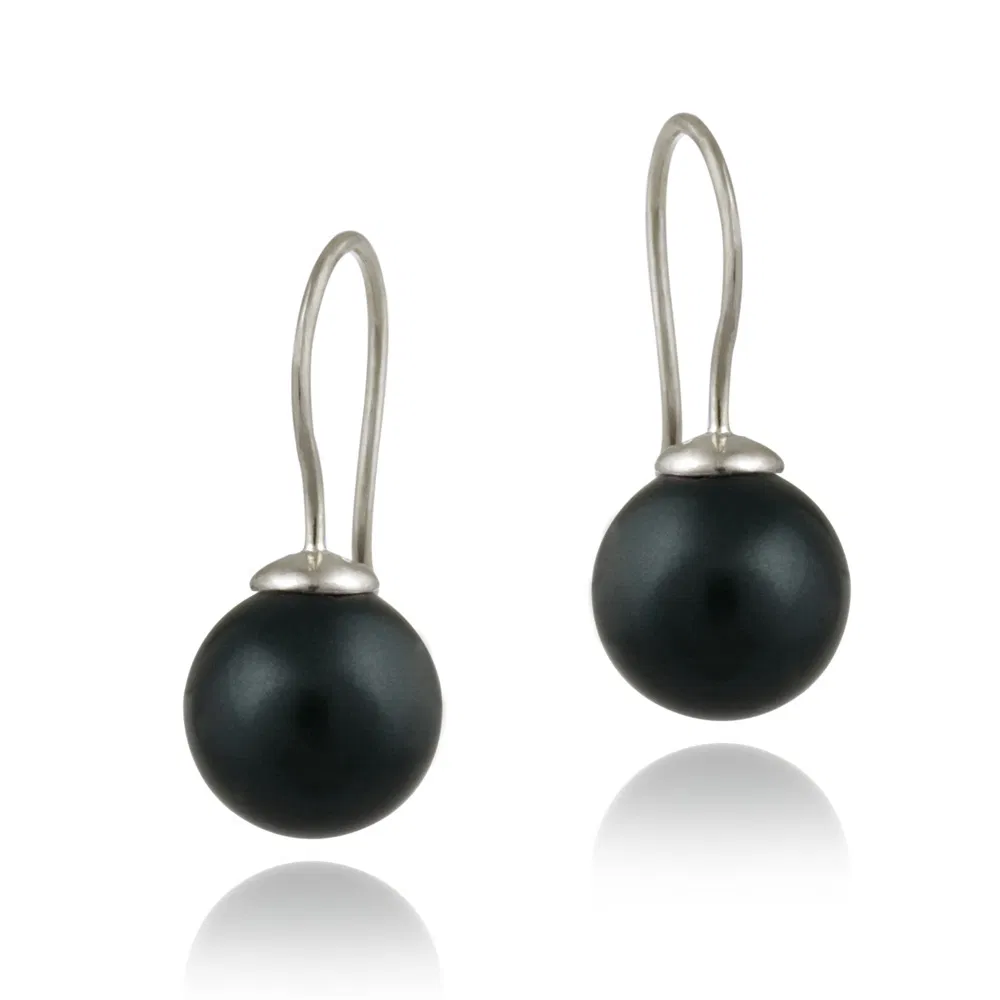 Sterling Silver 10mm Dark Blue Shell Pearl Drop Earrings - Grocery