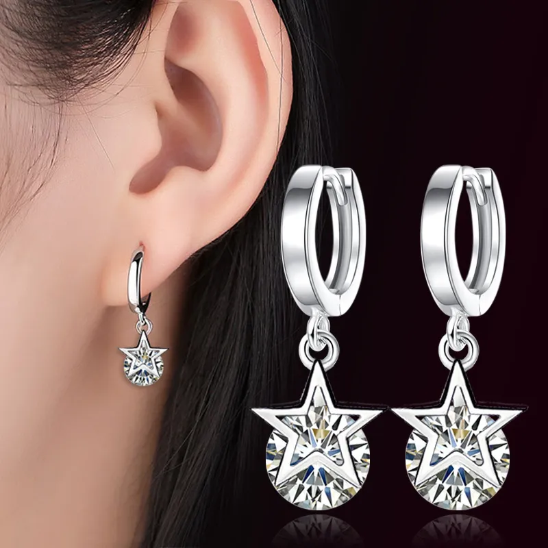 925 Sterling Silver Earrings Jewelry High Quality Retro Simple Pattern Purple White Zircon Earrings Hot Sale - Grocery