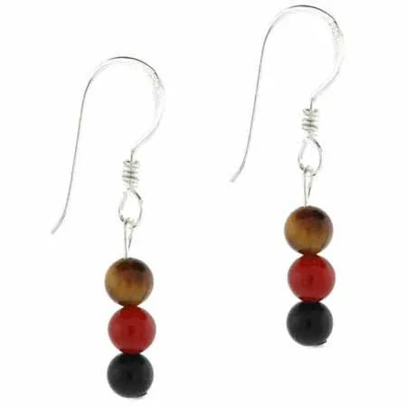 Sterling Silver Cats Eye, Onyx, and Carnelian Bead Dangle Earrings - Grocery