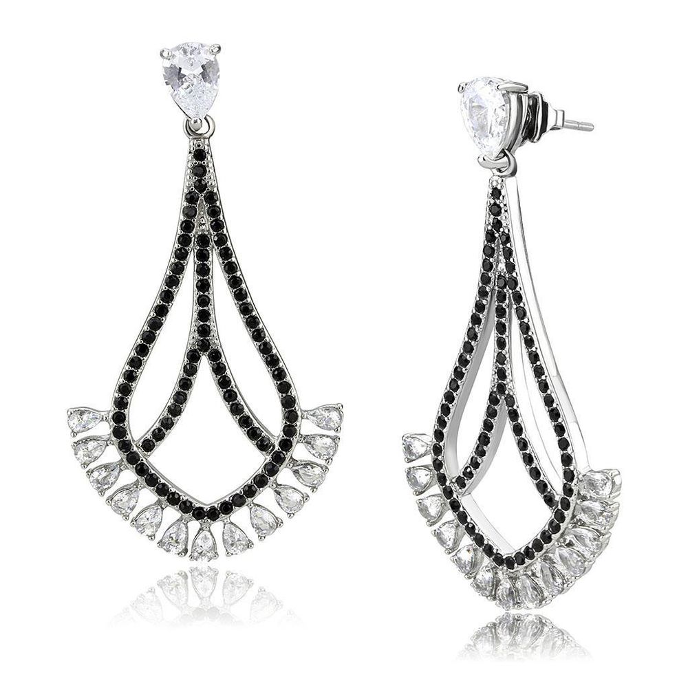 TK3664 - High polished (no plating) Stainless Steel Earrings with AAA Grade CZ in Clear - Grocery