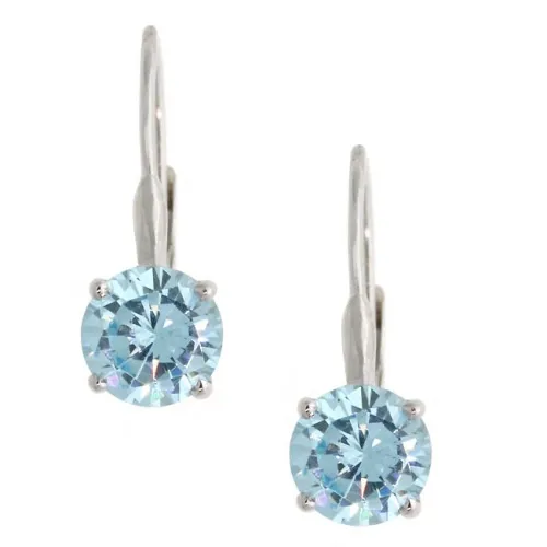 Sterling Silver Round Aquamarine CZ Leverback Earring - Grocery