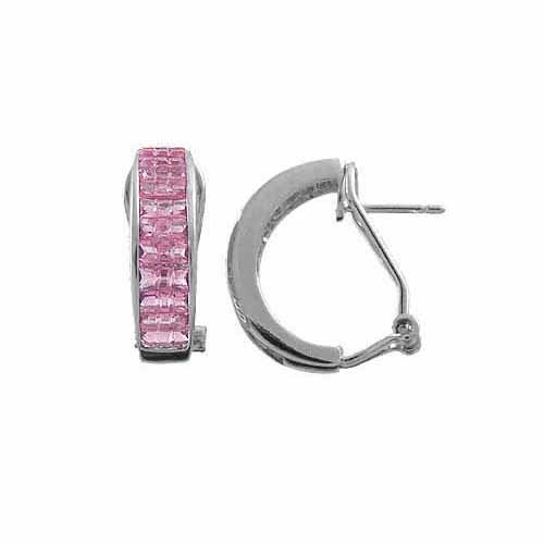 Sterling Silver Pink Cubic Zirconia Hoop Earrings - Grocery